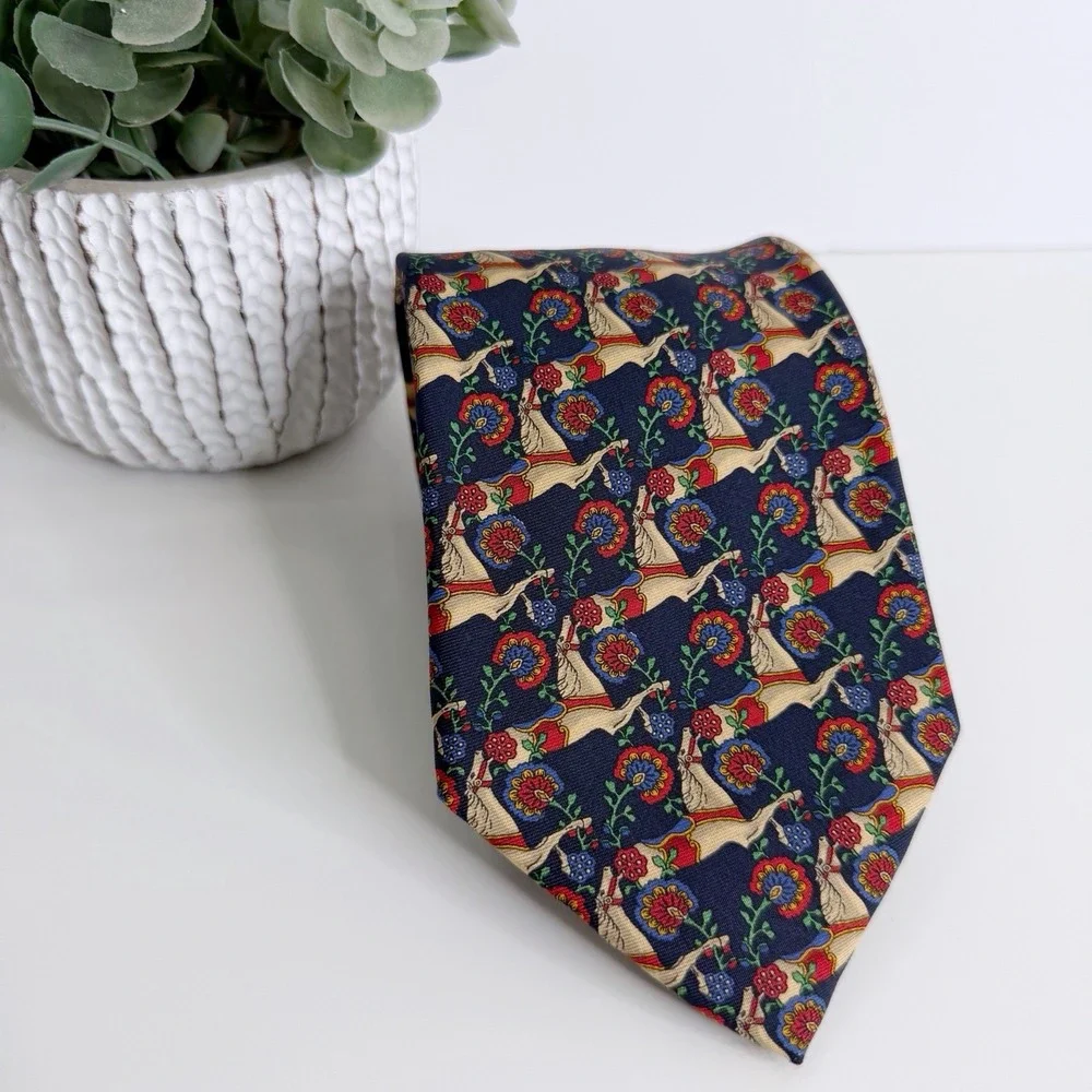 Jos. A. Bank Executive Silk Necktie Navy Red Equestrian Horse Saddle 3 5/8 X 58